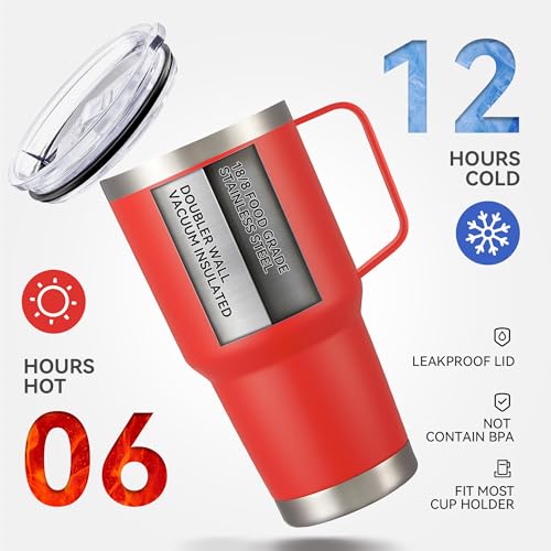 30 oz Stainless Steel Tumblers Bulk with Handle and Lid, 4 Pack - color: Red