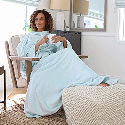 Catalonia Wearable Blanket with Sleeves for Women & Men, Fleece Wrap Throw - color: Aqua