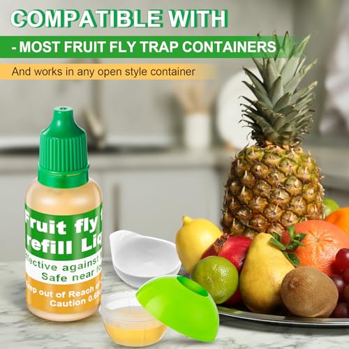 Qualirey 6 Pack Fruit Fly Trap Refill Liquid, 0.68oz Per Bottle (Green) | Liquid Fruit Fly Traps for Indoors, Non Toxic Bait Safe Near Pets, Food and Kids, Lure Refill for Home Kitchen - color: Green