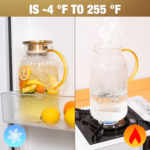 Amzcku Glass Pitcher with Lid 68oz 2L Vintage Water Carafe Beverage 2Pack - size: 68 Ounces (2 Pack)