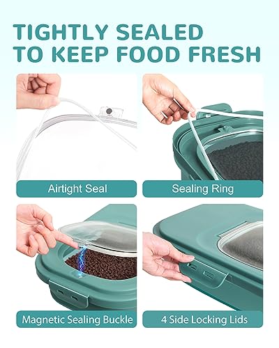 20-23 Lbs Dog Food Storage Container Airtight,Collapsible Pet Food Storage - color: Green