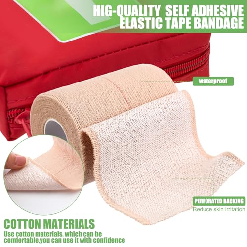 Geiserailie 12 Rolls 3 Inches Elastic Tape Self Adhesive Wrap Sports Pets | Cohesive Stretch for Ankle Knee Wrist, Sticks to Itself Not Skin Hair, Athletic Training Pet Animal Protection, Tan Beige - size: 3 Inch