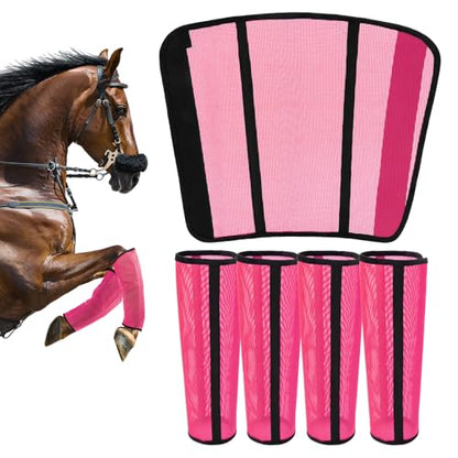 Fly Boots for Horses Set of 4 – Innovative Curved-Edge Design, Anti-Sag Stays, Breathable Mesh Leg Protection, Reduces Stomping & Fatigue, Comfort Fit for Medium to Large Horses - Pink