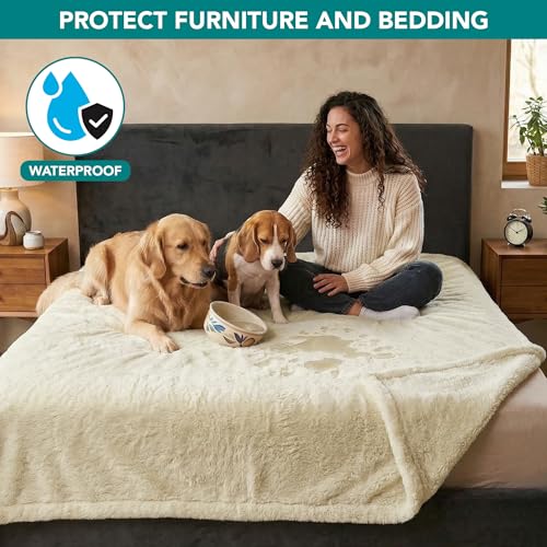 PetAmi Fluffy Sherpa Waterproof Dog Blanket for Large Pet Cat, 60x80, Beige - color: Beige, size: X-Large (60x80)