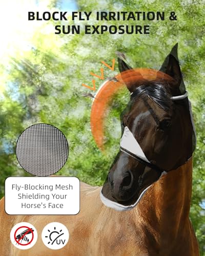 Hilltown Horse Fly Mask with Ears and Nose Cover - X-Full, Grey - color: Dark Grey, size: X-FULL