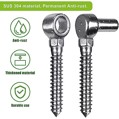 Insaga Cast 304 Stainless Steel Gate Hinges Heavy Duty, 4Pair Heavy Duty Gate Hinge, M16 Wood Gate Hinge, Partial Thread Hook and Eye Hinges, Gate Hinges for Wooden Gates Fences - color: M16 Hook and Eye Hinge-4Pair