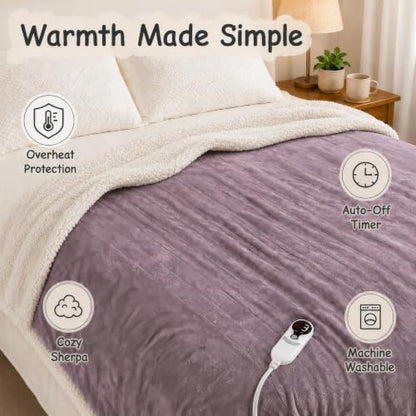Soypipo Electric Heated Blanket 72"x84", 9 Heat Settings 10-Hour Auto-Off - color: 06-purple, size: Full 72"x84"