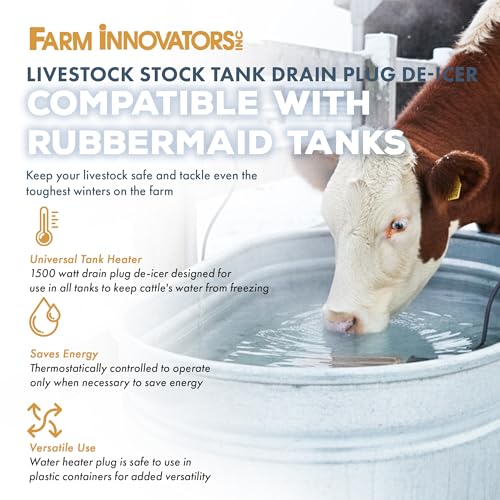 Farm Innovators DPH-15 Outdoor Water Tank Heaters Livestock Stock Tank Drain Plug Water De-Icer Designed for Rubbermaid Tanks, Brown - size: Single