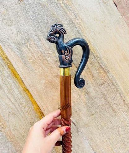 Handmade Solid Brass Head Handle Vintage Style Antique Wooden Walking Stick Cane Gift (3 Fold Wooden Walking Cane) - style: Dragon walking stick