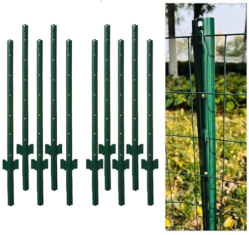 4 Feet Metal Fence Post Green, Pack of 10, for 36 Inch High Garden Welded Wire Fence U-Channel Steel Garden Post - color: Green, size: 4',10 PCS
