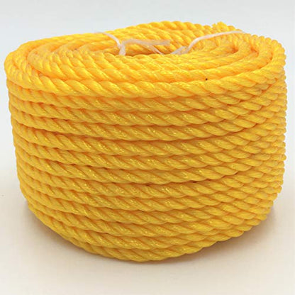 Yellow Poly Rope 5/16" x 100 Foot Polypropylene, Marine, Industrial, Resistant to Moisture Chemical Oil Floats Stretch Resistant Deer Fence Home Improvement DIY Yellow Rope, Great White Brands, USA