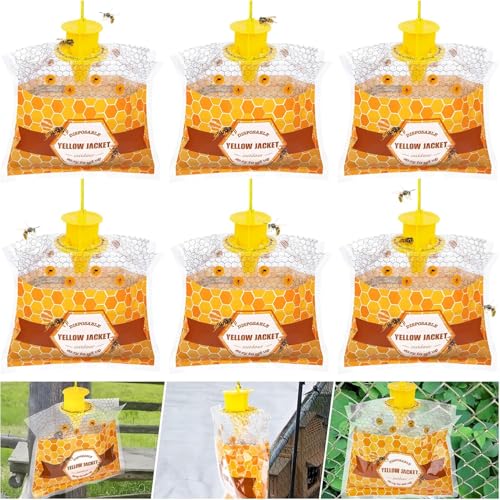 6 Pack Disposable Wasp Traps Outdoor Hanging Yellow Jacket Trap Carpenter Bee Traps for Outside Wasp and Hornet Traps Catcher Killer for Fly, Insects and Bug Outdoor Hanging Bag