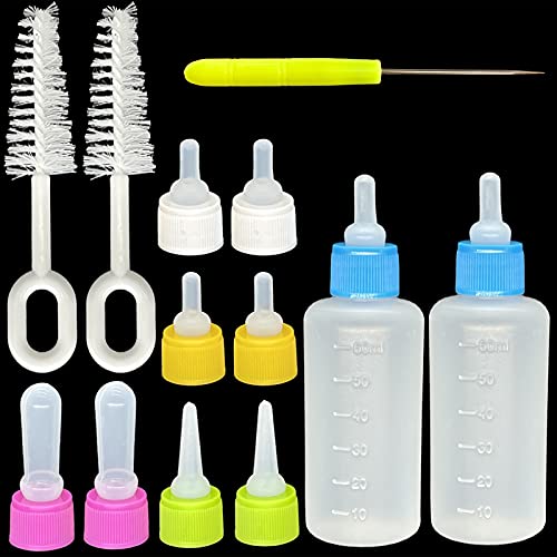 Pet Bottle Kit, Squeeze Liquid Replaceable Silicone Teat for Newborn Kittens, Puppies, Rabbits, Small Animals Replacement Teat Cat Feeding Bottle Feeding Tool