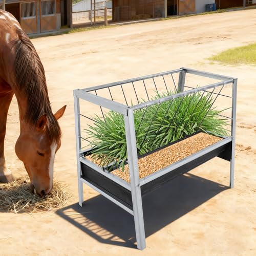 Heavy-Duty Galvanized Steel Feed Trough | Goat Feeder, Horse Feeder, Pig Feeder | 22 Gallon Capacity, 6.7" Deep | 39.4"x25.6"x33.5" | Holds Up to 10 Livestock | Floor-Standing for Farms & Pens
