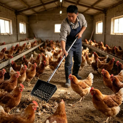 2-in-1 Chicken Poop Scooper & Rake, Telescopic Stainless Steel Handle, Multifunctional Chicken Coop Cleaner for Sand, Bedding and Manure Cleaning
