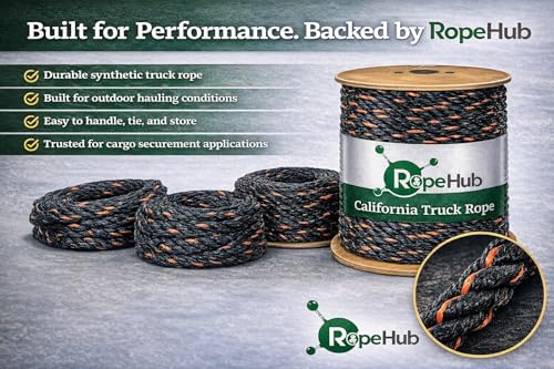 RopeHub California Truck Rope, Polypropylene Tie Down Rope, 1/2" x 10 Ft - size: (#) 1/2 inch x 10 feet
