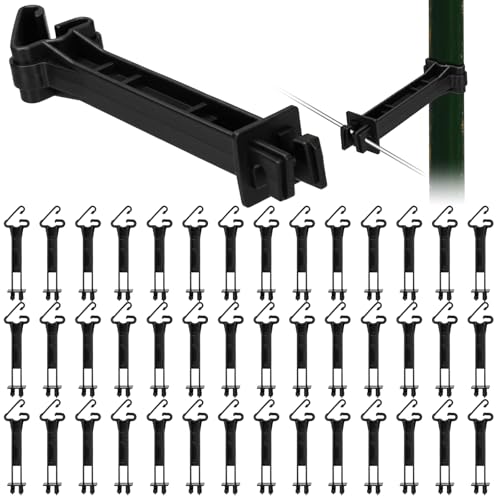 Pangda 45 Pcs 5 Inch Snap Type Insulator Electric Fence T Post, Black - color: Black
