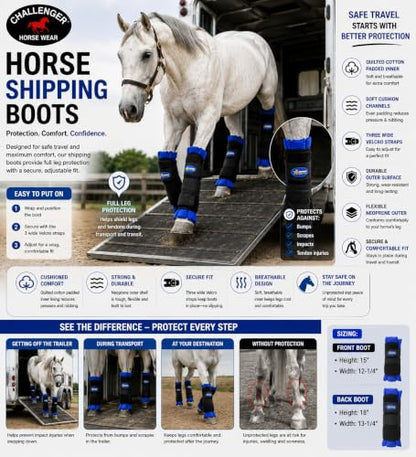 TackRus Horse Stable Shipping Boots Wraps Front Rear 4 PK Leg Care Blue 4120RB