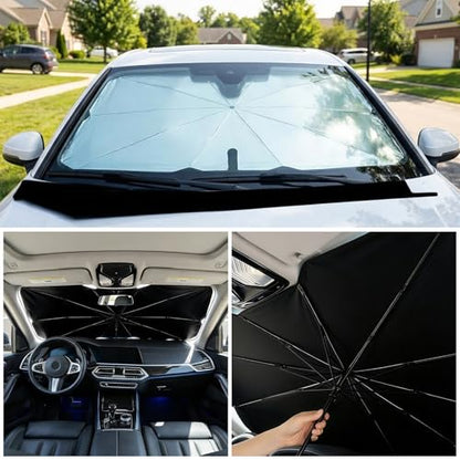 Car Windshield Sunshade Umbrella, 57"×34" Auto Front Window Sun Shade Cover with 360° Bendable Handle, Foldable Vehicle Windshield Sunshade Umbrella for Sun & UV Protection (XL) - color: XL