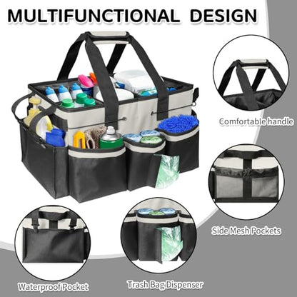 Boczif Cleaning Caddy Bag Wearable,Cleaning Caddy Supplies Organizer(White) | with Handle, Shoulder Straps & Detachable Divide, Cleaning Tool Organizers Tote Bag for Cleaners & Housekeepers - color: White