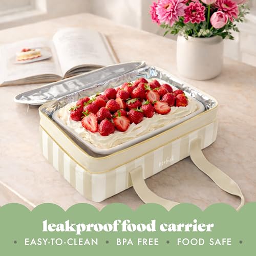 Fit & Fresh Insulated Double Decker Casserole Carrier for Hot & Cold Food | Fits two 9x13" pans, Expandable, Leak-Resistant, Durable, Portable Food Carrier For Potlucks, Tailgating, Picnics, Parties - color: Pina Colada Stripe