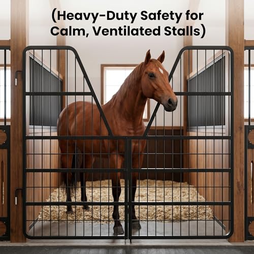 Heavy Duty Stall Guards for Horses, Steel Yoke Design for Show Stables, Adjustable Horse Stall Gate with Ventilation Grid - size: 42"H x 0.8"W x 52"L
