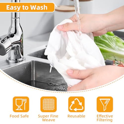 5 Pcs Premium Ultra Fine Mesh Strainer Bags with Stainless Steel Handle, Reusable Nut Milk Bags, Cheese Cloths for Straining Juice, NutMilk, Coffee, Thai Tea, Yogurt and Soup (Large) - size: Large