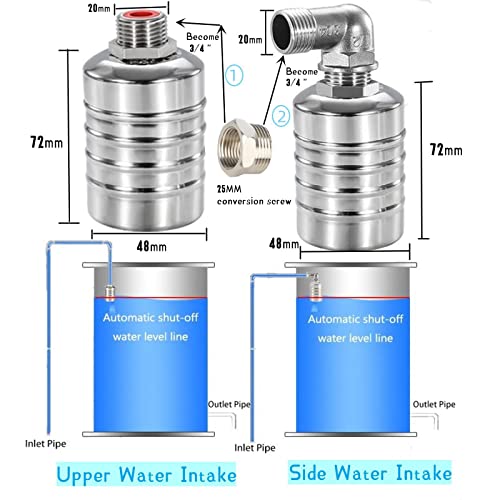 Float Valve, 2 Pack 1/2" 3/4'' Auto Fill Shut off Water Tank Float Valve, 304 Stainless Steel Fully Automatic Water Level Control Valve, Float Valve for Water Tank(2 pcs) - color: 2 pcs