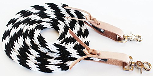 CHALLENGER Horse Roping Western Barrel Split Reins Nylon Braided 8 Ft. Black Orange Tack 607136 - color: Black/White