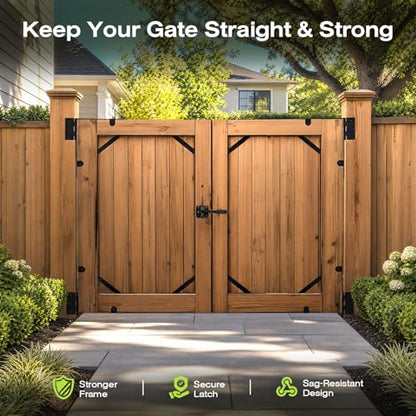 YQE Anti Sag Gate Kit for Wooden Fence, Heavy Duty Gate Hardware with Corner Brace Brackets, Welded Hinges and Self-Locking Gate Latch, Premium No Sag Fence Gate Kit - size: Single Door Set