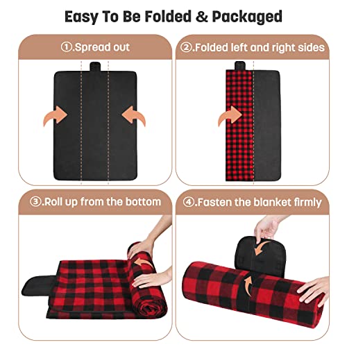 Tirrinia Waterproof Outdoor Blanket with Sherpa Lining, Windproof Foldable - color: Red Plaid - No Sherpa (Fleece Only), size: 51” x 59”