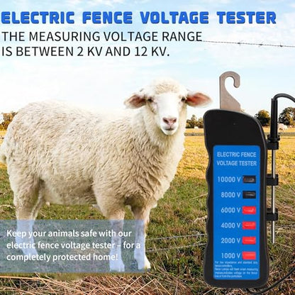 Electric Fence Voltage Tester, 10KV Digital Electric Fence Tester, Handheld Electric Fence Fault Finder, Farms Fault Troubleshooter with 8 Neon Indicator Lights