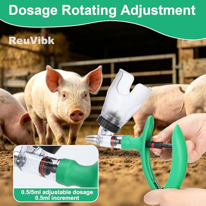 5ml Continuous Self-Refilling Livestock Syringe, 10 Needles Included - color: green
