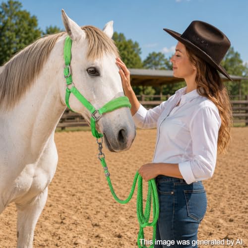Fleece Horse Halter and Lead Rope Set - color: Neon Green, size: PONY
