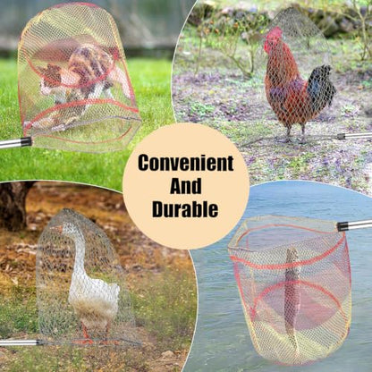Chicken Catching Net 2 Pcs, Bird Catching Net, 32" to80 Animal Catching Net | Chicken Net Stainless Steel Poultry Catcher for Catching Small Chicken, Goose, Ducks, Fish, Birds(2 Nets, 1 Pole Included)
