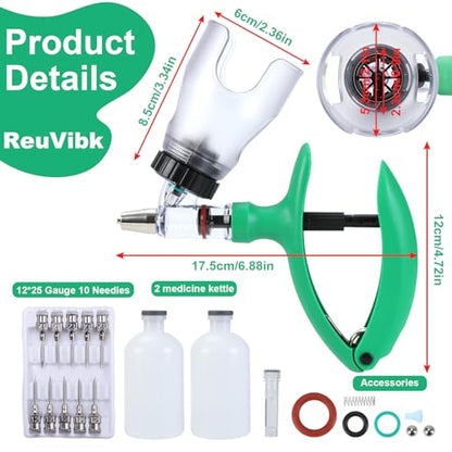 5ml Continuous Self-Refilling Livestock Syringe, 10 Needles Included - color: green