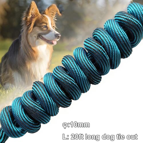 BTINESFUL Dog Tie Out Long Tether 8/12/20/30/50/75ft Rope Dog Lead for Yard - color: Blue Black, size: 20 Foot