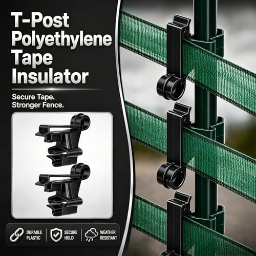 Chunful 100 Pcs T-Post Poly Tape Insulator Large Snap T-Post Holding Electric Fence Insulator for Farm Fence (Black) - color: Black