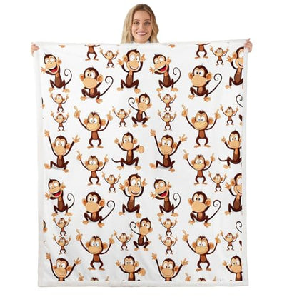 Feelyou Monkey Sherpa Blanket Cartoon Animal Pattern Throw Blanket Cute Monkey Plush Blankets and Throws for Kids Boys Girls 30" x 40" - color: Multi 02, size: 30" x 40"