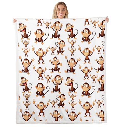 Feelyou Monkey Sherpa Blanket Cartoon Animal Pattern Throw Blanket Cute Monkey Plush Blankets and Throws for Kids Boys Girls 50" x 60" - color: Multi 02, size: 50" x 60"