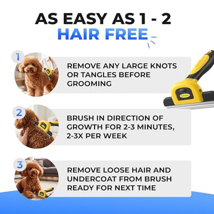 DakPets Stainless Steel Deshedding and Dematting Tool | Professional Pet Grooming Fur Brush for Cats and Dogs Hair Removal - color: Yellow