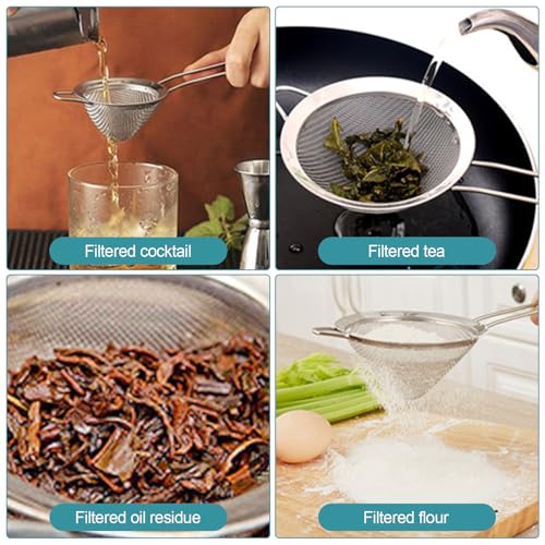 2 Pack Fine Mesh Strainer, Small Stainless Steel Sieves with Handles, for Steeping Loose Leaf Tea, Straining Cocktail, Juice and Sifting Flour, Powdered Sugar (2pcs-Conical) - color: 2pcs-Conical