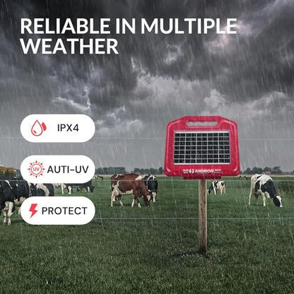 Andmon 50 Miles Solar Electric Fence Charger, 0.95 Joule High-Power Solar Fence Charger for Livestock, Horses, and Wildlife Control, Solar Electric Fence with Easy Installation - size: S800