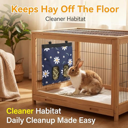 Ondware Hay Feeder Bag for Rabbits & Guinea Pigs, Hanging Dual-Port, Blue