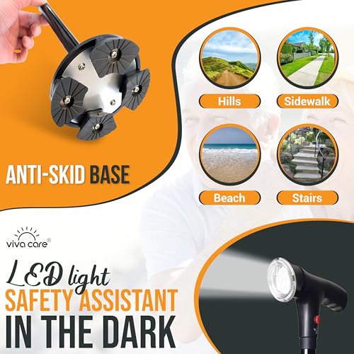 Walking Cane with Light & Alarm - Foldable, Adjustable, Lightweight, for Balance & Stability for Adults, Seniors, and Injured. [Black] - size: Medium