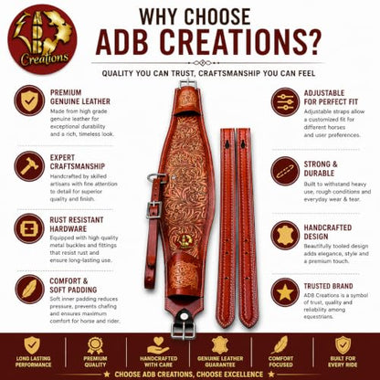 ADB CREATIONS Premium Western Floral Tooled Leather Rear Flank Cinch