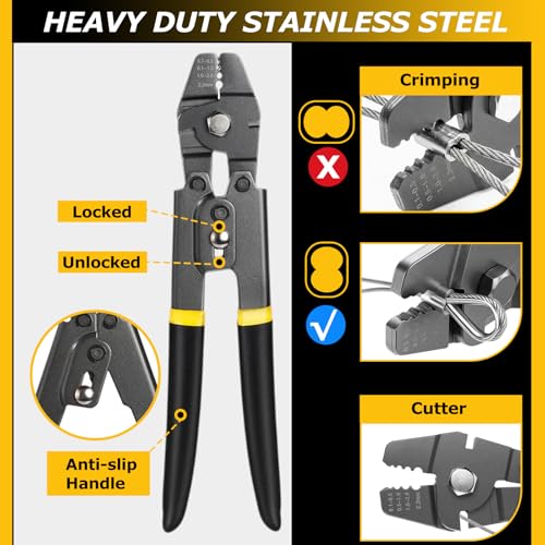 Lothee 143 Pcs 1/16" Wire Rope Kit 200ft Steel Wire Cable with Crimping Tool and Cable Cutter for Outdoor Garden Kitchen Craft Fence DIY Project Clothes Line