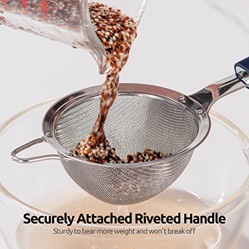 18/8 Stainless Steel Mesh Strainer: U-Taste 3.9 Inch Kitchen Fine Mesh Sieve Food Colander with Riveted Sturdy Silicone Handle and 30 Mesh Hole for Straining Flour, Quinoa, Tea, Juice (Midnight Blue) - color: (3) Midnight Blue, size: Small (3.9 x 11.1 in)