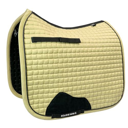 EQUINEWAVE Aria Soft Suede Dressage Saddle Pad – Breathable Moisture-Wicking Lining, Shock-Absorbing Cushion, Contoured Spine, English Horse Saddle Pad - color: Cream Yellow