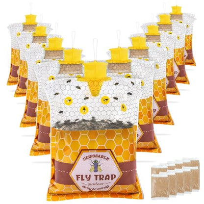 Large Hanging Fly Traps Outdoor with Dissolvable Bait Refills-10 Pack - size: 10 Packs